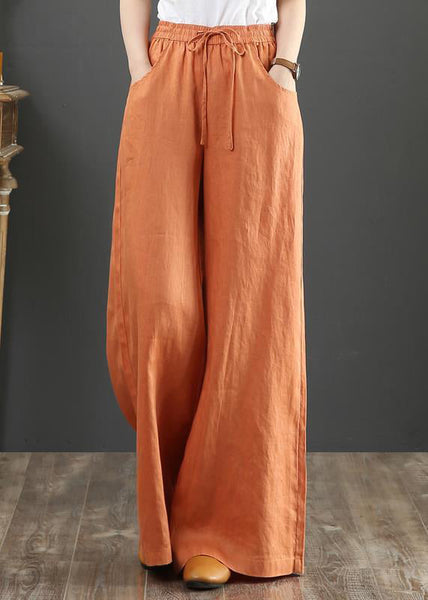 New Linen Pockets Solid Elastic Waist Linen Wide Leg Pants Fall QA029 OM-BB241009