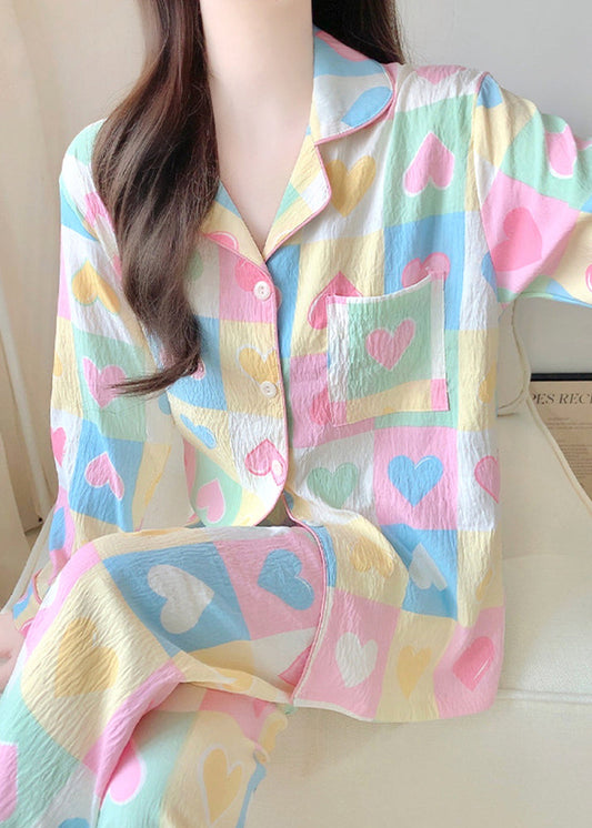 Set Plaid Pockets Fall Cotton Heart New Two Loving Pajamas Piece FashionChic