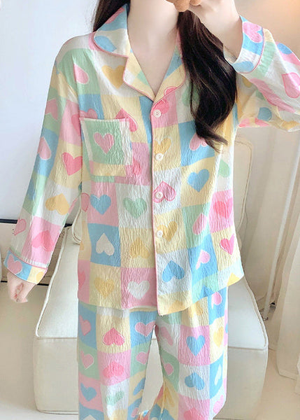 Set Plaid Pockets Fall Cotton Heart New Two Loving Pajamas Piece FashionChic