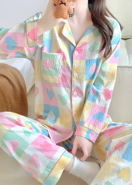 Set Plaid Pockets Fall Cotton Heart New Two Loving Pajamas Piece FashionChic