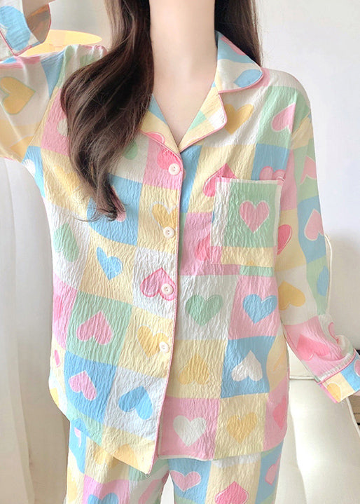 Set Plaid Pockets Fall Cotton Heart New Two Loving Pajamas Piece FashionChic