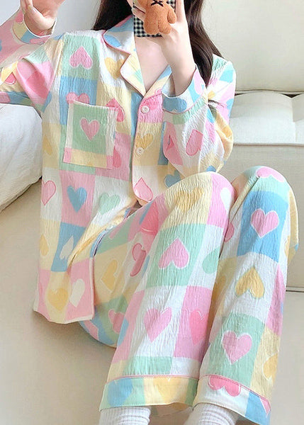 Set Plaid Pockets Fall Cotton Heart New Two Loving Pajamas Piece FashionChic