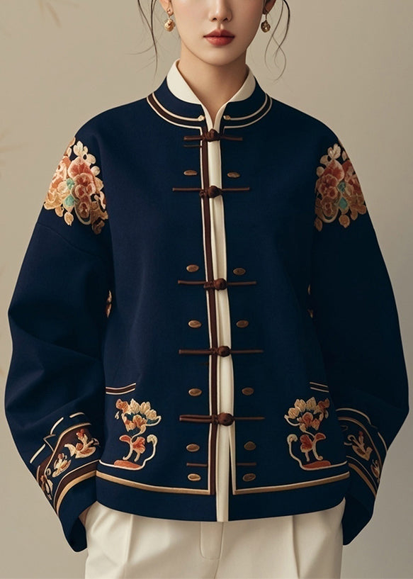 New Navy Button Print Original Design Cotton Coats Fall ER004 ABC