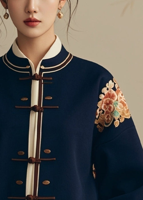 New Navy Button Print Original Design Cotton Coats Fall ER004 ABC