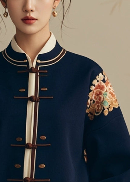 New Navy Button Print Original Design Cotton Coats Fall ER004 ABC