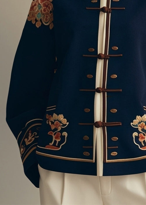 New Navy Button Print Original Design Cotton Coats Fall ER004 ABC