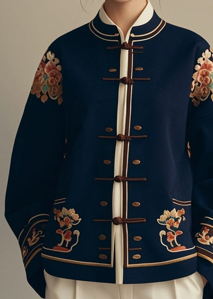 New Navy Button Print Original Design Cotton Coats Fall ER004 ABC