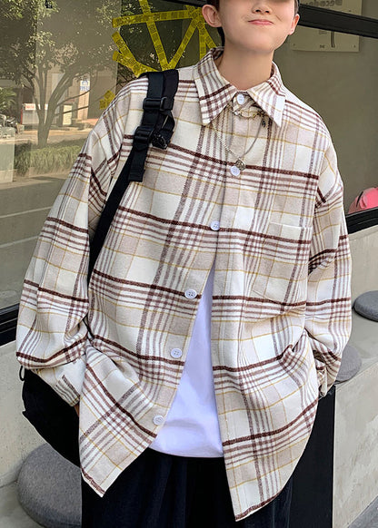 New Navy Peter Pan Collar Plaid Woolen Men Shirts Coat Fall RO007 ABC