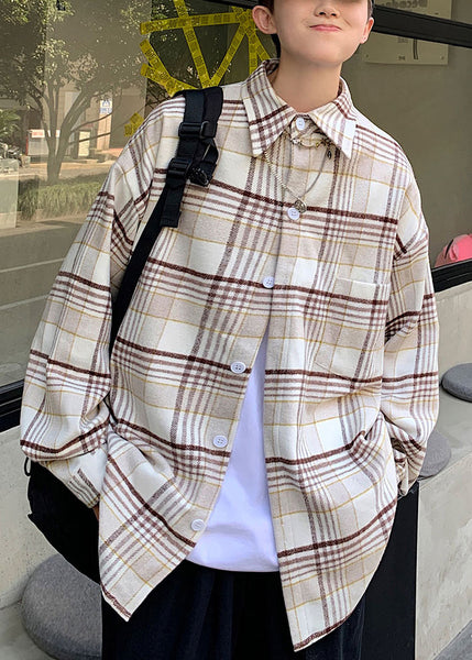 New Navy Peter Pan Collar Plaid Woolen Men Shirts Coat Fall RO007 ABC