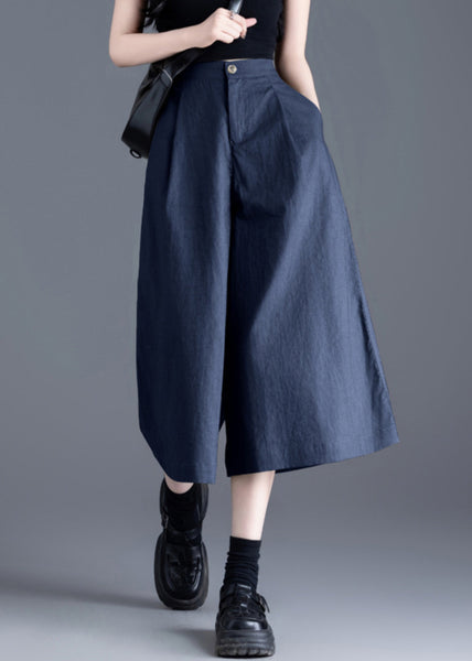 Pants Summer Crop Pockets Elastic Navy New Waist Linen FashionChic