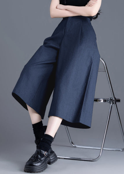 Pants Summer Crop Pockets Elastic Navy New Waist Linen FashionChic