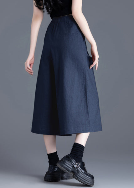 Pants Summer Crop Pockets Elastic Navy New Waist Linen FashionChic