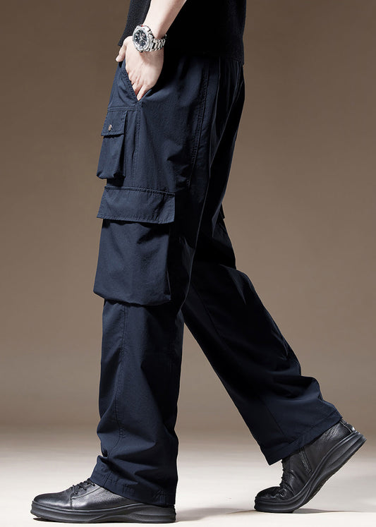 Mens Navy New Pants Pockets Solid Spring Cotton FashionChic