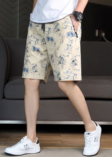 Navy Print Waist Cotton Men Shorts Summer Elastic New FashionChic