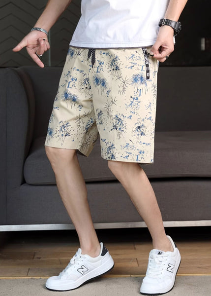 Navy Print Waist Cotton Men Shorts Summer Elastic New FashionChic