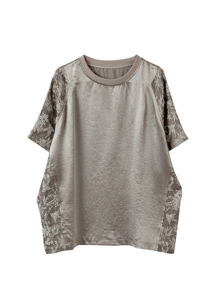 Top Cotton Jacquard Neck New Patchwork O Summer T Shirt FashionChic