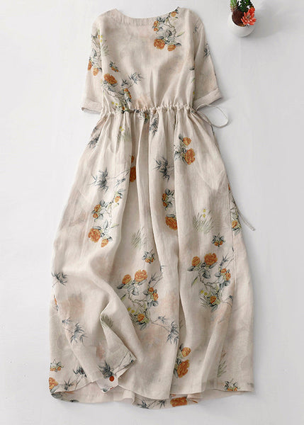 New O Neck Lace Up Print Cotton Dresses Summer GG048 MZF-SDL240610