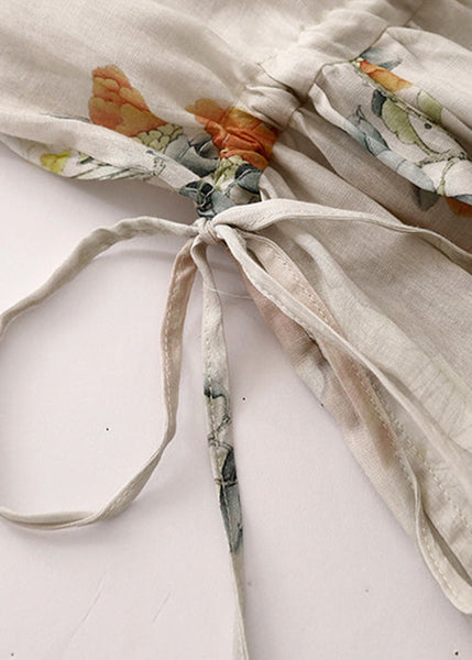 New O Neck Lace Up Print Cotton Dresses Summer GG048 MZF-SDL240610