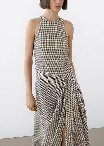 Design Neck Striped Cotton Long New Sleeveless O Dresses Original FashionChic