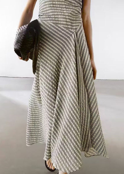 Design Neck Striped Cotton Long New Sleeveless O Dresses Original FashionChic