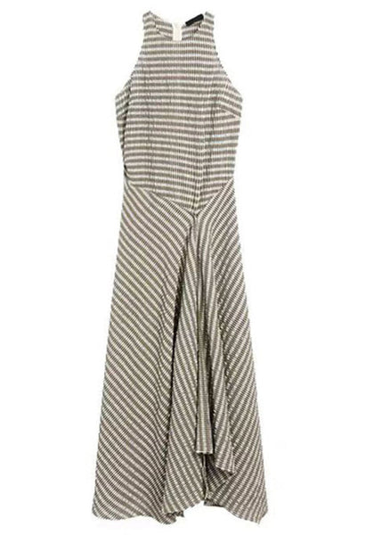 Design Neck Striped Cotton Long New Sleeveless O Dresses Original FashionChic
