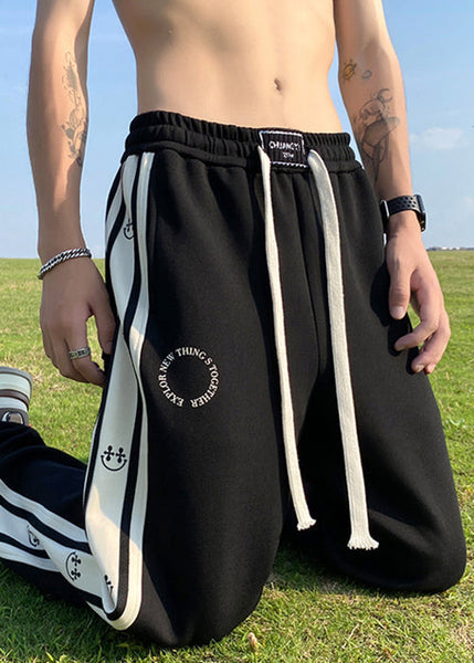 New Olive Green Elastic Waist Patchwork Cotton Men Pants Fall WA050 MENP241110