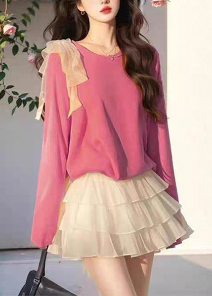 Two Cotton Piece Tops Bow New Tulle And Skirts White Set Orange FashionChic