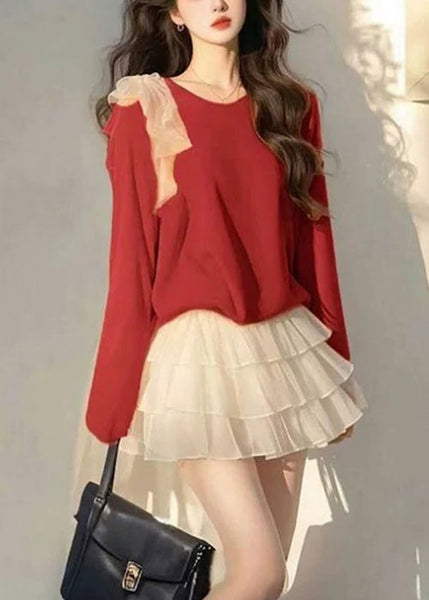 Two Cotton Piece Tops Bow New Tulle And Skirts White Set Orange FashionChic