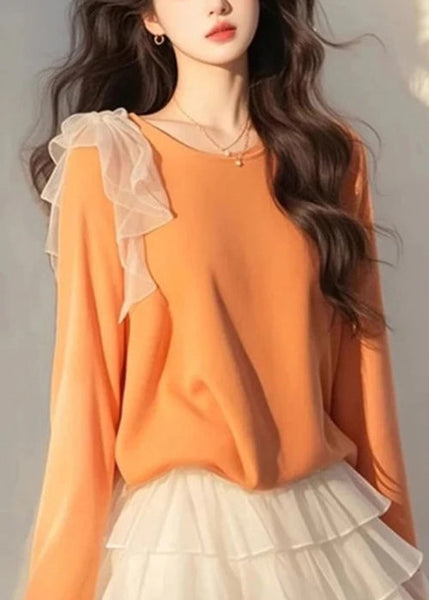 Two Cotton Piece Tops Bow New Tulle And Skirts White Set Orange FashionChic