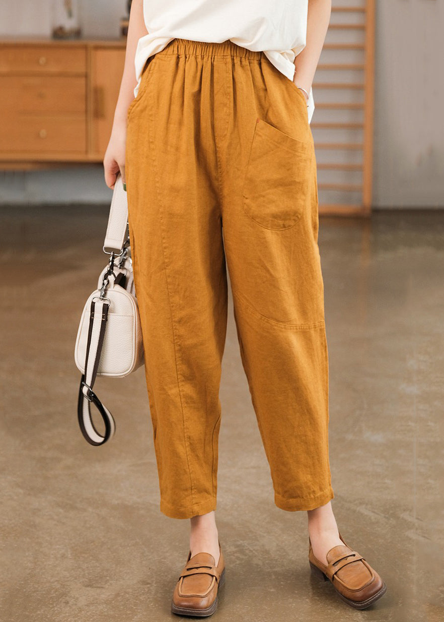 Pockets Summer Elastic Crop Wais Patchwork Orange New Cotton FashionChic