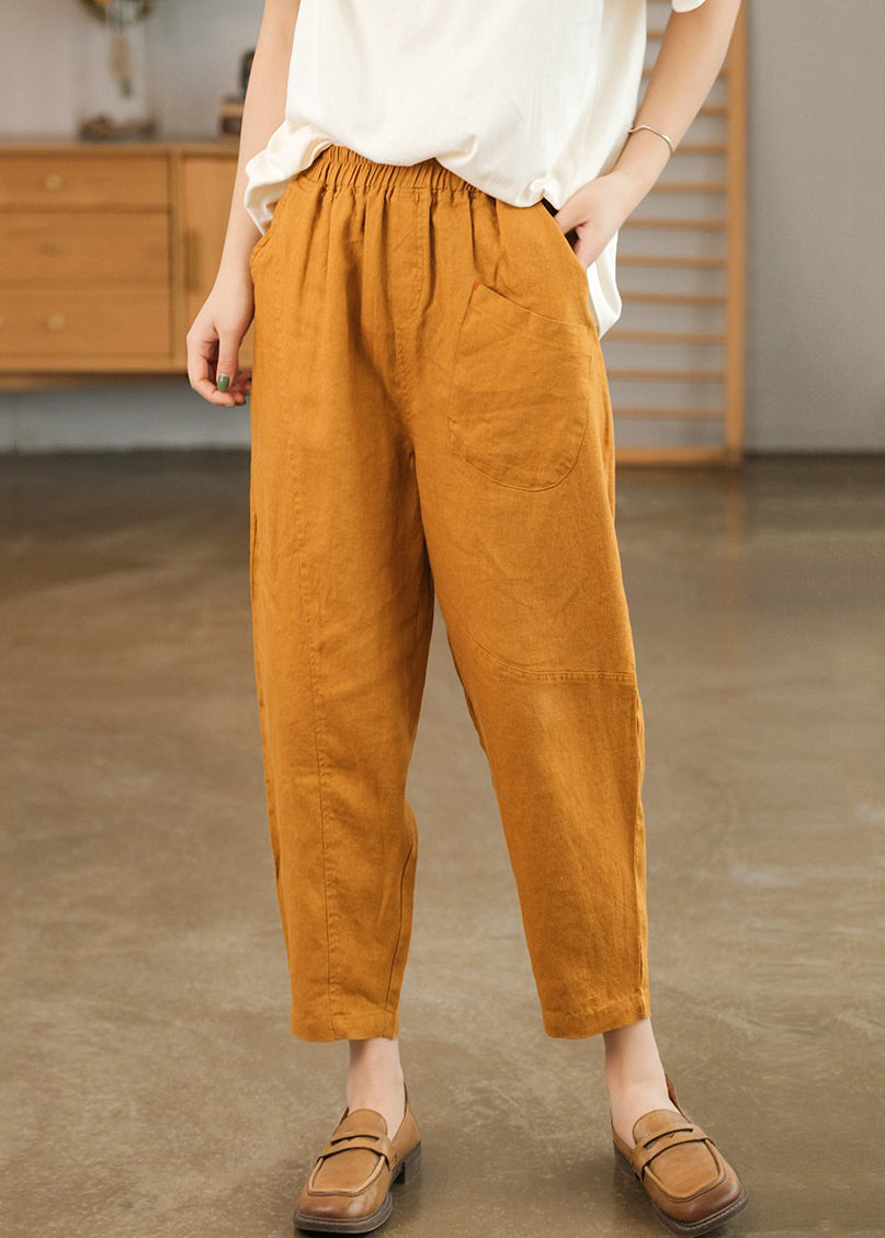 Pockets Summer Elastic Crop Wais Patchwork Orange New Cotton FashionChic