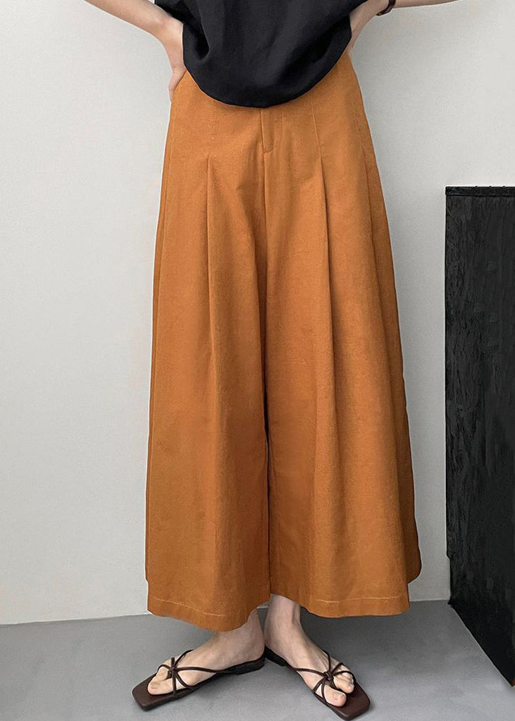 New Orange Pockets Solid Cotton Wide Leg Pants Summer QE045 MZF-CPTS240927