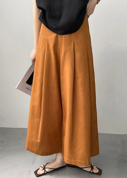 New Orange Pockets Solid Cotton Wide Leg Pants Summer QE045 MZF-CPTS240927