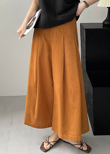 New Orange Pockets Solid Cotton Wide Leg Pants Summer QE045 MZF-CPTS240927