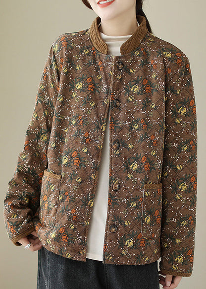 New Orange Print Pockets Thick Parkas Winter QO063 MZF-DJK241008