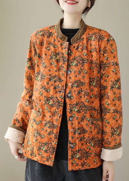 New Orange Print Pockets Thick Parkas Winter QO063 MZF-DJK241008