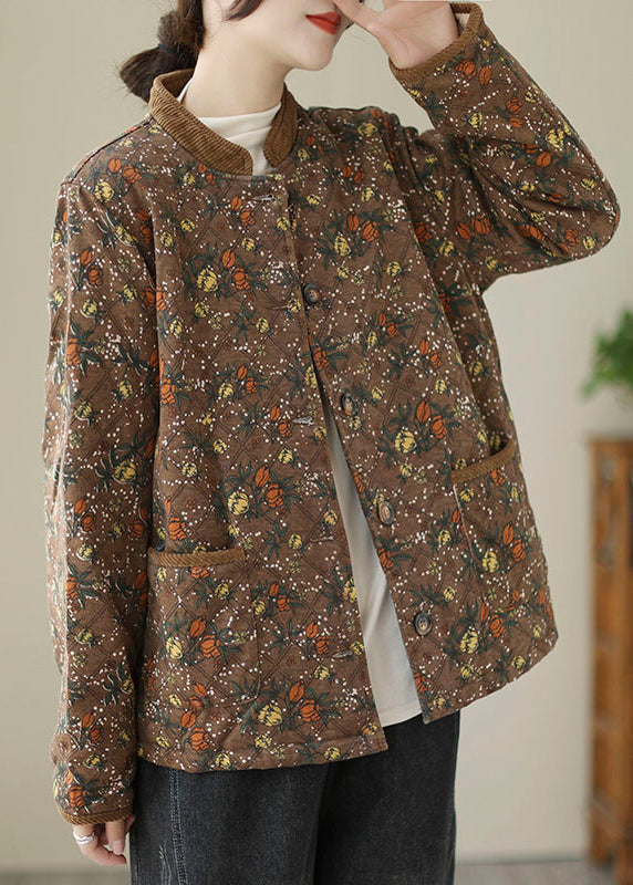 New Orange Print Pockets Thick Parkas Winter QO063 MZF-DJK241008