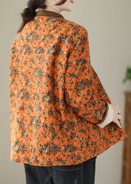 New Orange Print Pockets Thick Parkas Winter QO063 MZF-DJK241008