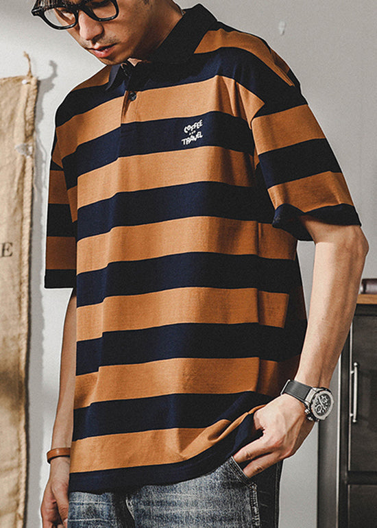 New Orange Striped Cotton Men Polo Shirt Summer QH009 MENPT241019