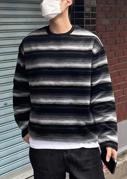 Striped New Shirts T Cotton Spring Men O-Neck Orange FashionChic