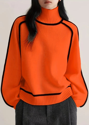 New Orange Striped Cozy Thick Knit Sweaters Spring YW046 ABC
