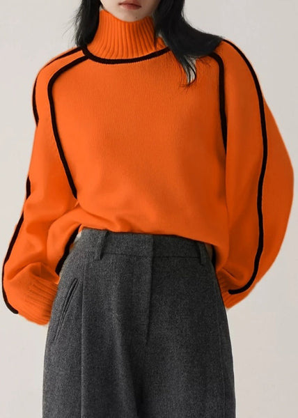 New Orange Striped Cozy Thick Knit Sweaters Spring YW046 ABC