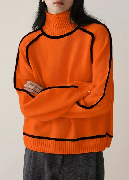 New Orange Striped Cozy Thick Knit Sweaters Spring YW046 ABC