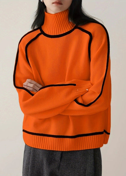 New Orange Striped Cozy Thick Knit Sweaters Spring YW046 ABC