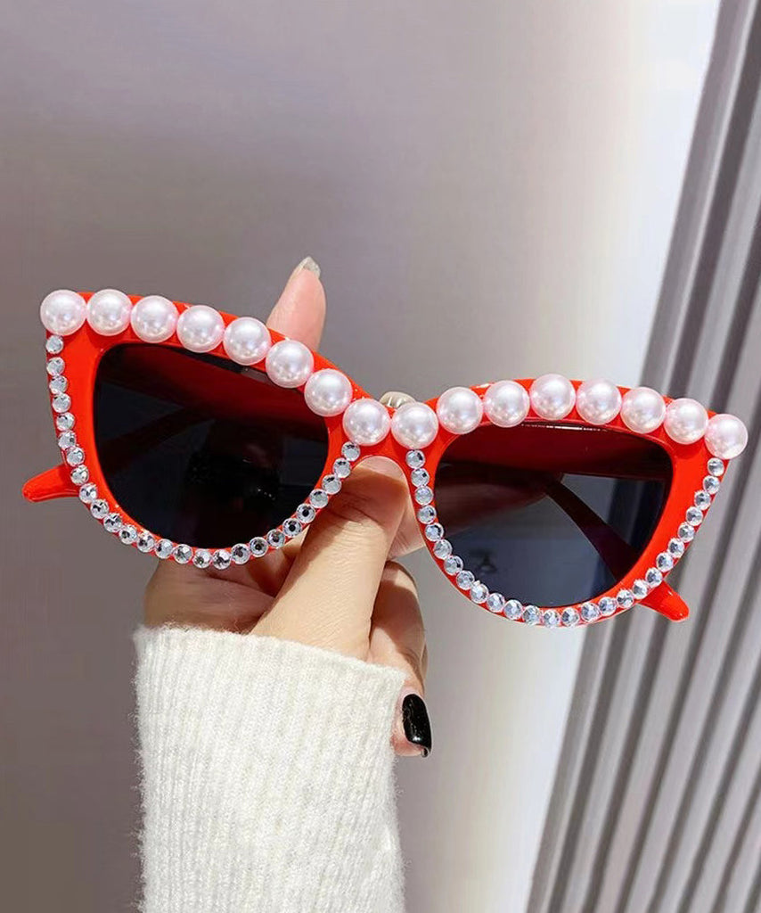 New Personalized Diamond Studded Pearl Cat Eye Sunglasses XS1086 Ada Fashion