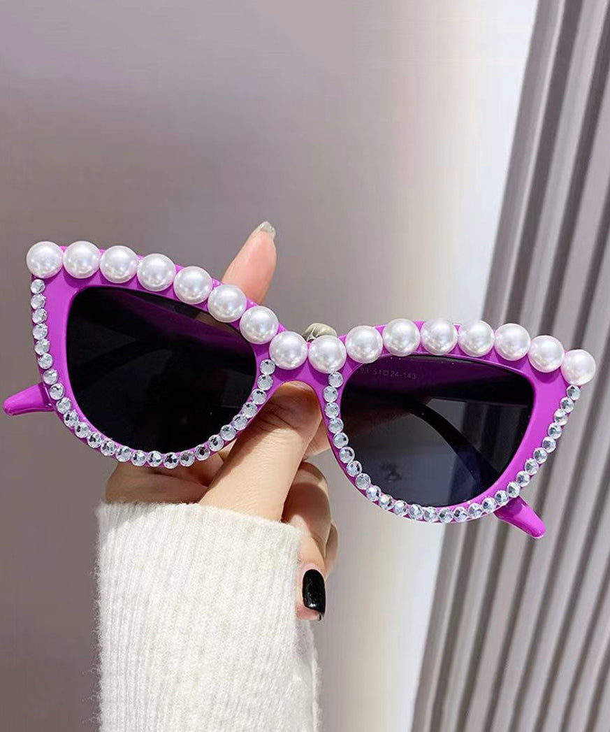 New Personalized Diamond Studded Pearl Cat Eye Sunglasses XS1086 Ada Fashion