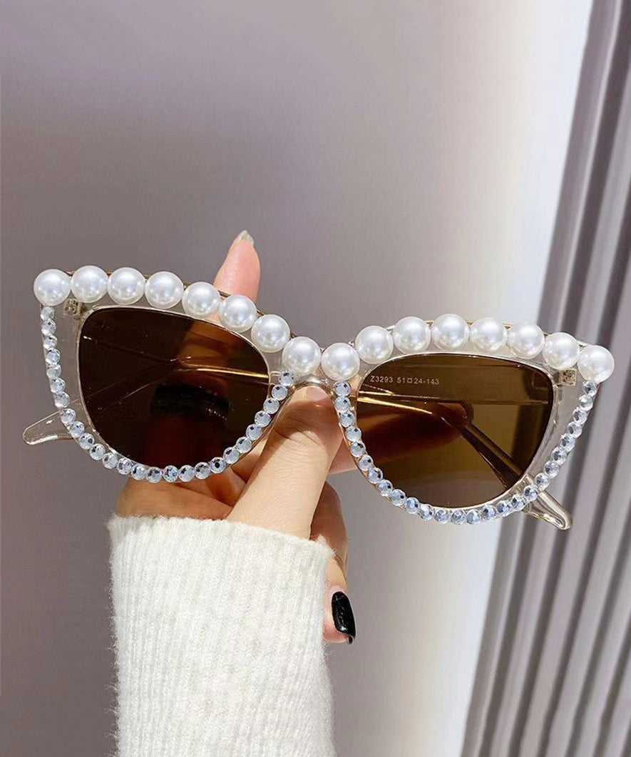 New Personalized Diamond Studded Pearl Cat Eye Sunglasses XS1086 Ada Fashion