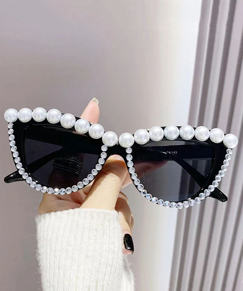 New Personalized Diamond Studded Pearl Cat Eye Sunglasses XS1086 Ada Fashion