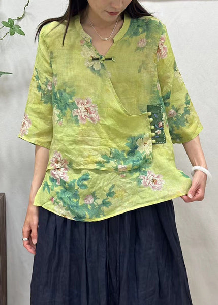 New Pink Asymmetrical Button Print Linen Shirt Half Sleeve JH004 MMDM-HTP240717