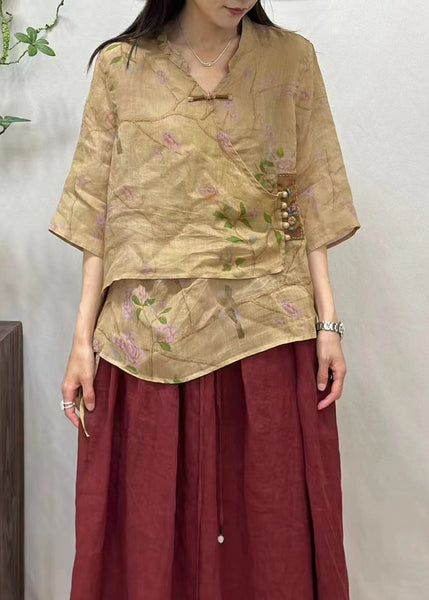 New Pink Asymmetrical Button Print Linen Shirt Half Sleeve JH004 MMDM-HTP240717